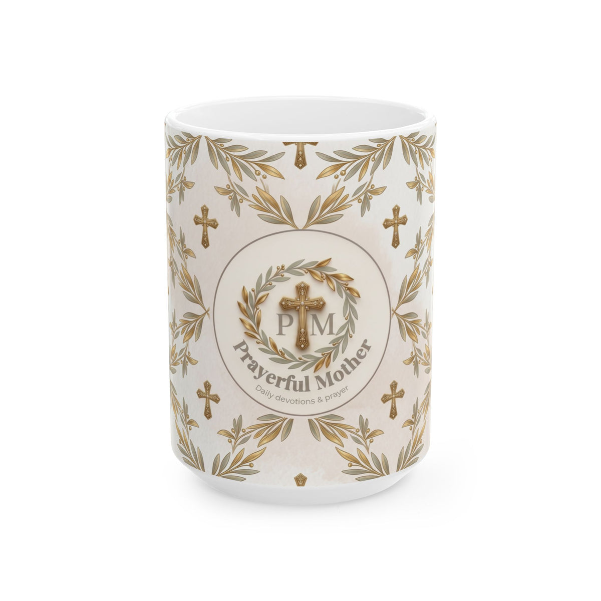Prayerful Mother Ceramic Mug — Religious Floral Cross Coffee Cup (11oz & 15oz)