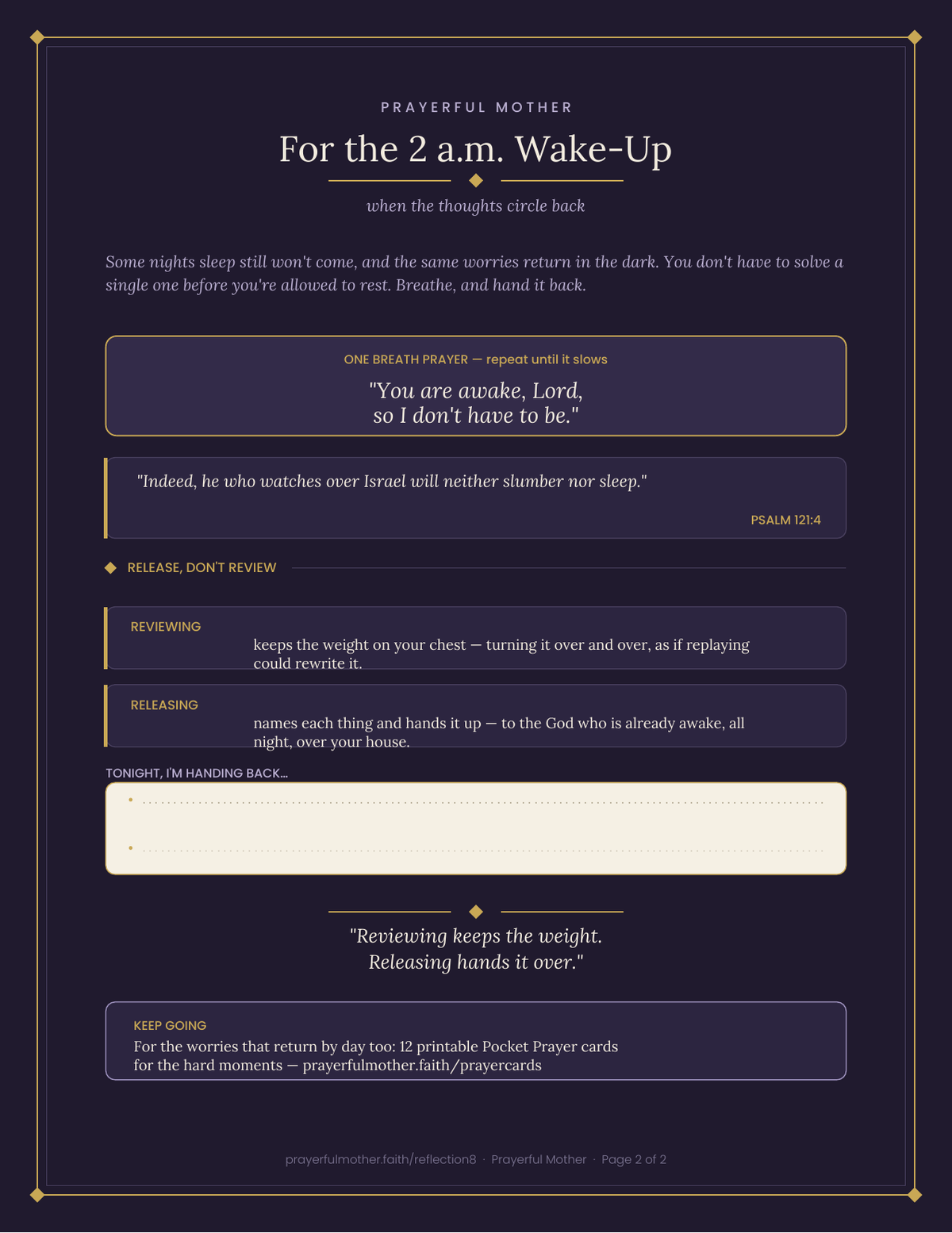 Evening Wind-Down โ Free Printable Bedside Prayer Card for Anxious Nights (Psalm 4:8)