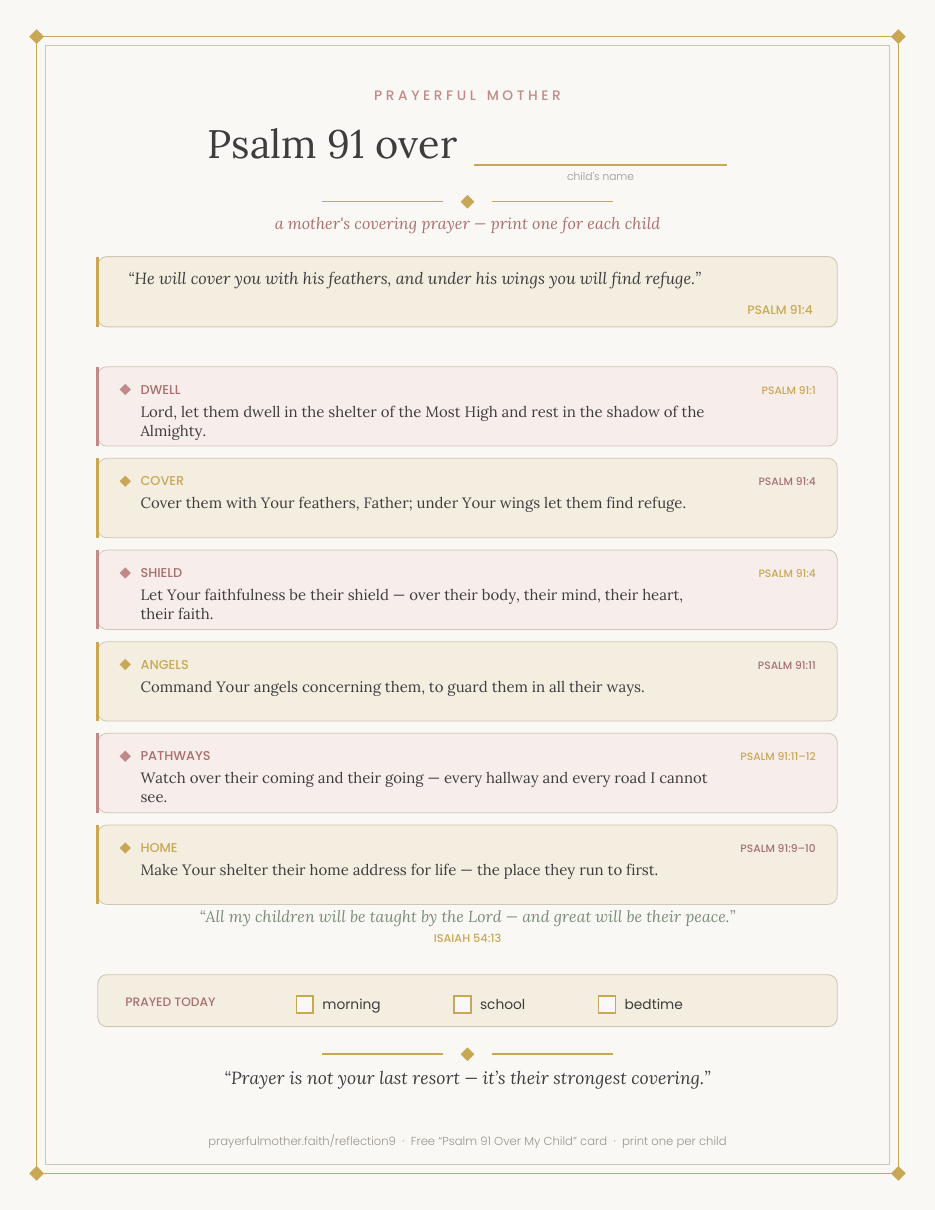 Psalm 91 Over My Child — Free Printable Covering Prayer Card (Print One Per Child)