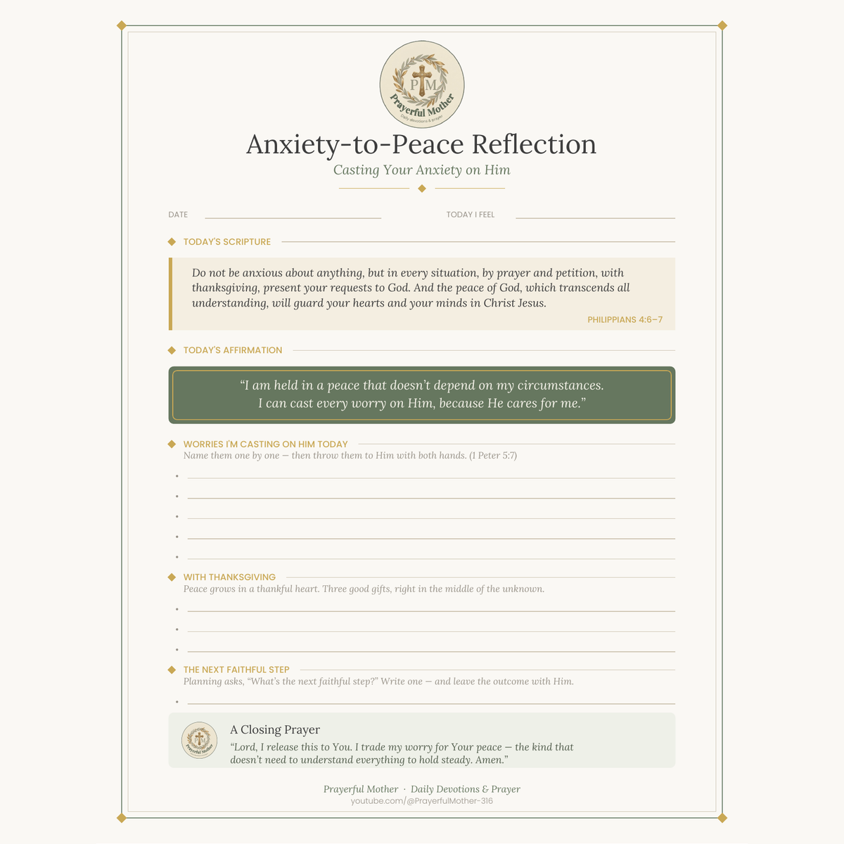 Anxiety-to-Peace Reflection - Casting Your Anxiety on Him