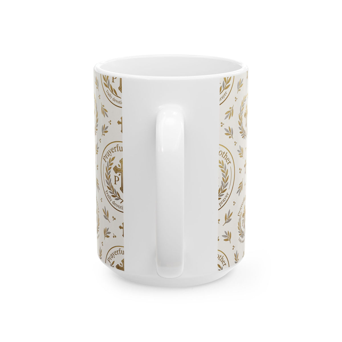 Religious Gold Crest Ceramic Mug (11oz & 15oz) — 'Prayerful Mother' Pattern