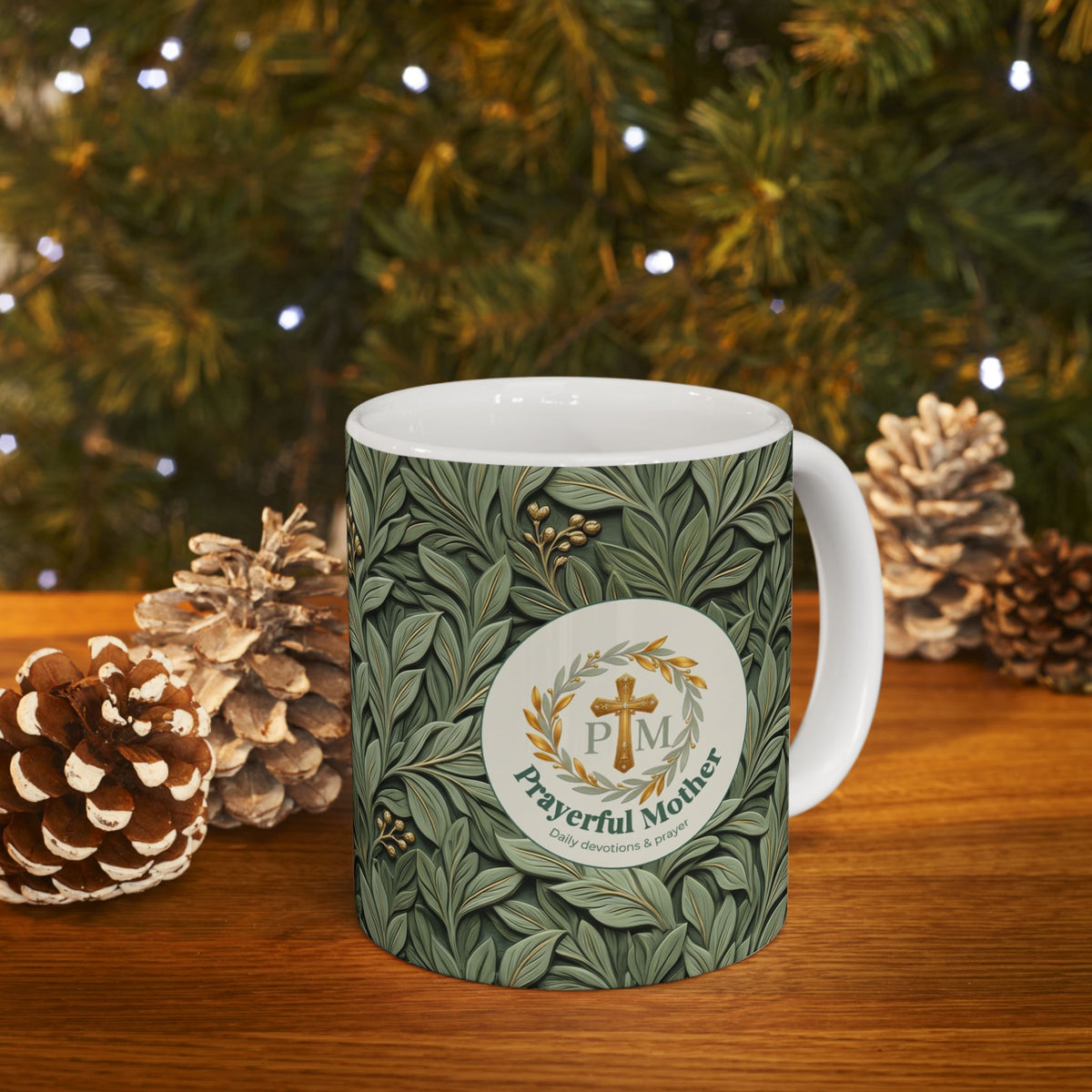 Botanical Leaves Ceramic Mug – Green Foliage Coffee Cup (11oz/15oz)