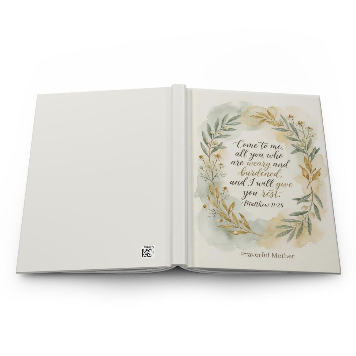 Prayerful Mother Hardcover Journal — "Come to me, all you who are weary" Bible Verse Notebook