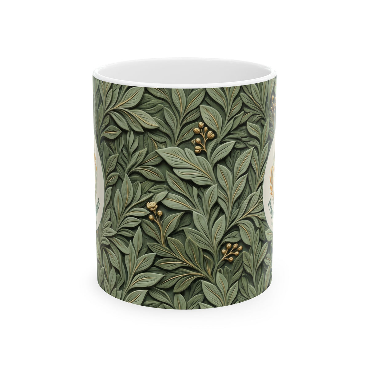 Botanical Leaves Ceramic Mug – Green Foliage Coffee Cup (11oz/15oz)