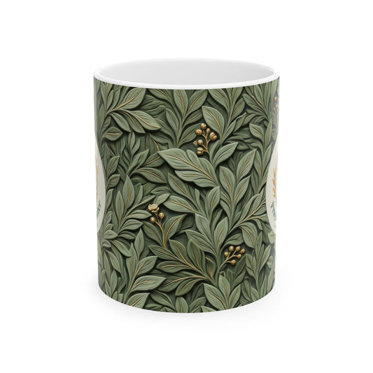 Botanical Leaves Ceramic Mug – Green Foliage Coffee Cup (11oz/15oz)