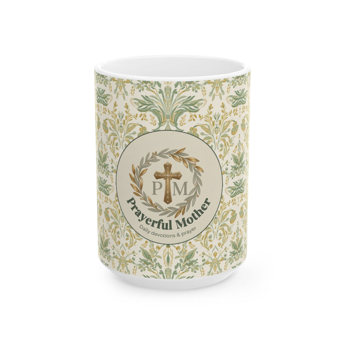 Prayerful Mother Ceramic Mug — Floral Cross Design (11oz & 15oz)