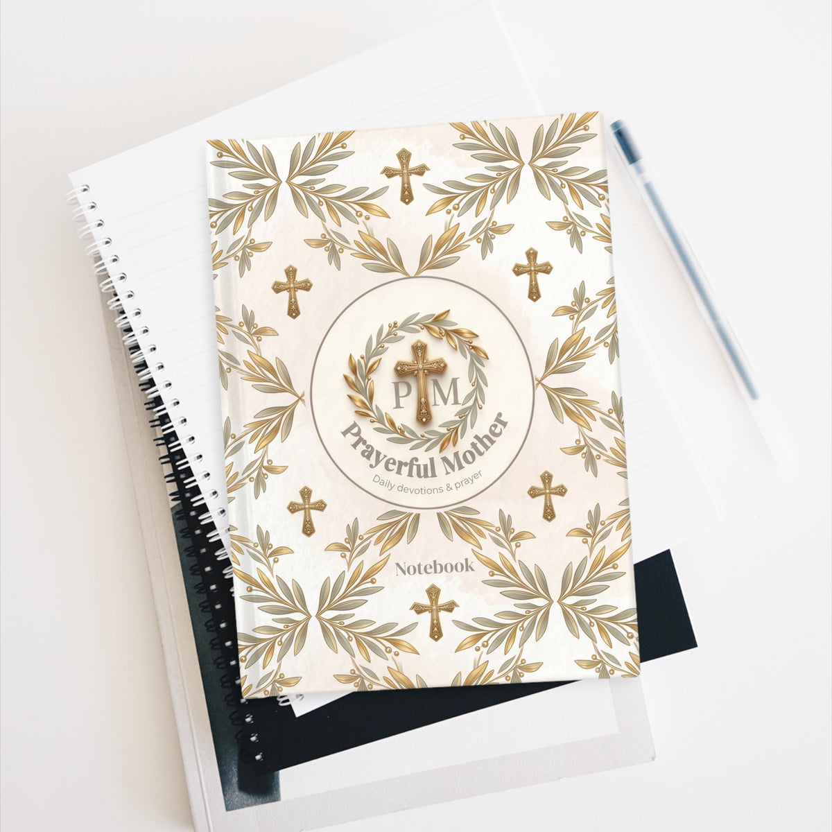 Prayerful Mother Ruled Journal — Floral Cross Notebook for Devotional Notes