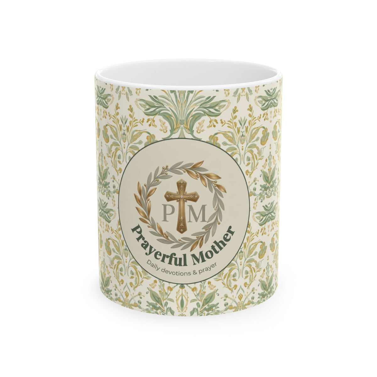 Prayerful Mother Ceramic Mug — Floral Cross Design (11oz & 15oz)