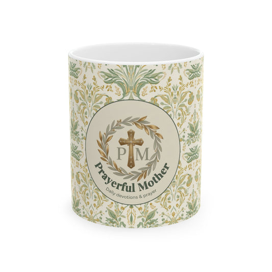 Prayerful Mother Ceramic Mug — Floral Cross Design (11oz & 15oz)