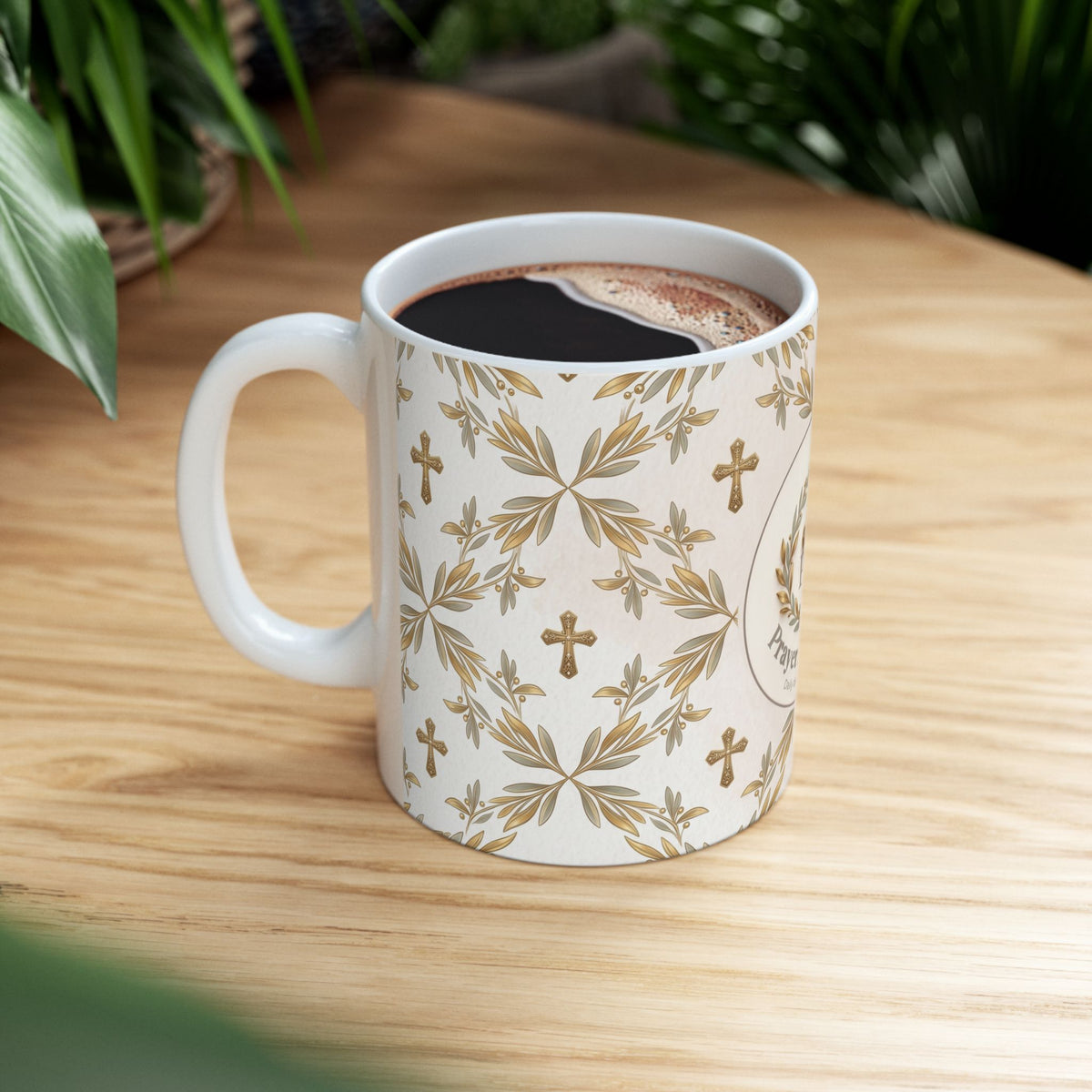 Prayerful Mother Ceramic Mug — Religious Floral Cross Coffee Cup (11oz & 15oz)