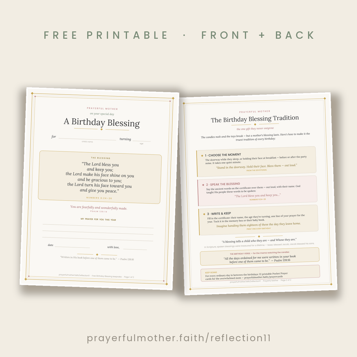 Preview — Birthday Blessing keepsake front and back