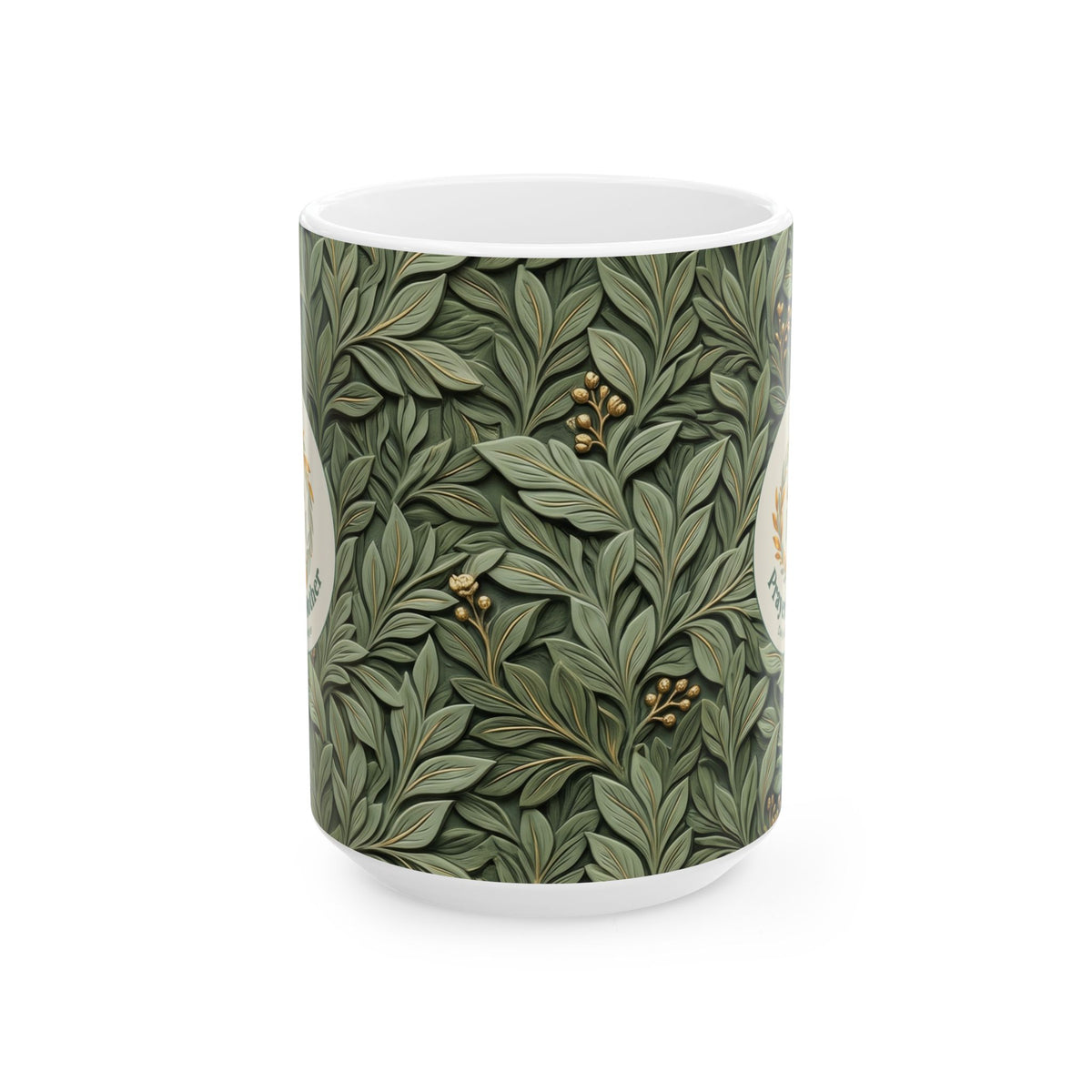 Botanical Leaves Ceramic Mug – Green Foliage Coffee Cup (11oz/15oz)
