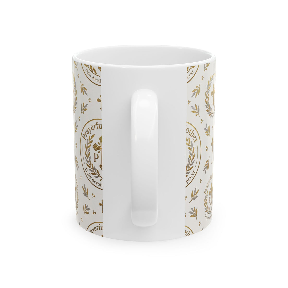 Religious Gold Crest Ceramic Mug (11oz & 15oz) — 'Prayerful Mother' Pattern
