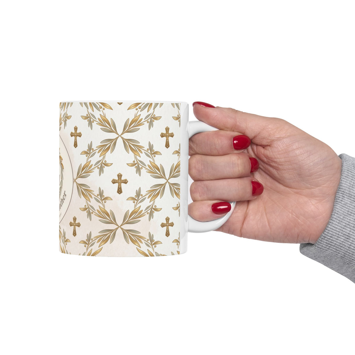 Prayerful Mother Ceramic Mug — Religious Floral Cross Coffee Cup (11oz & 15oz)