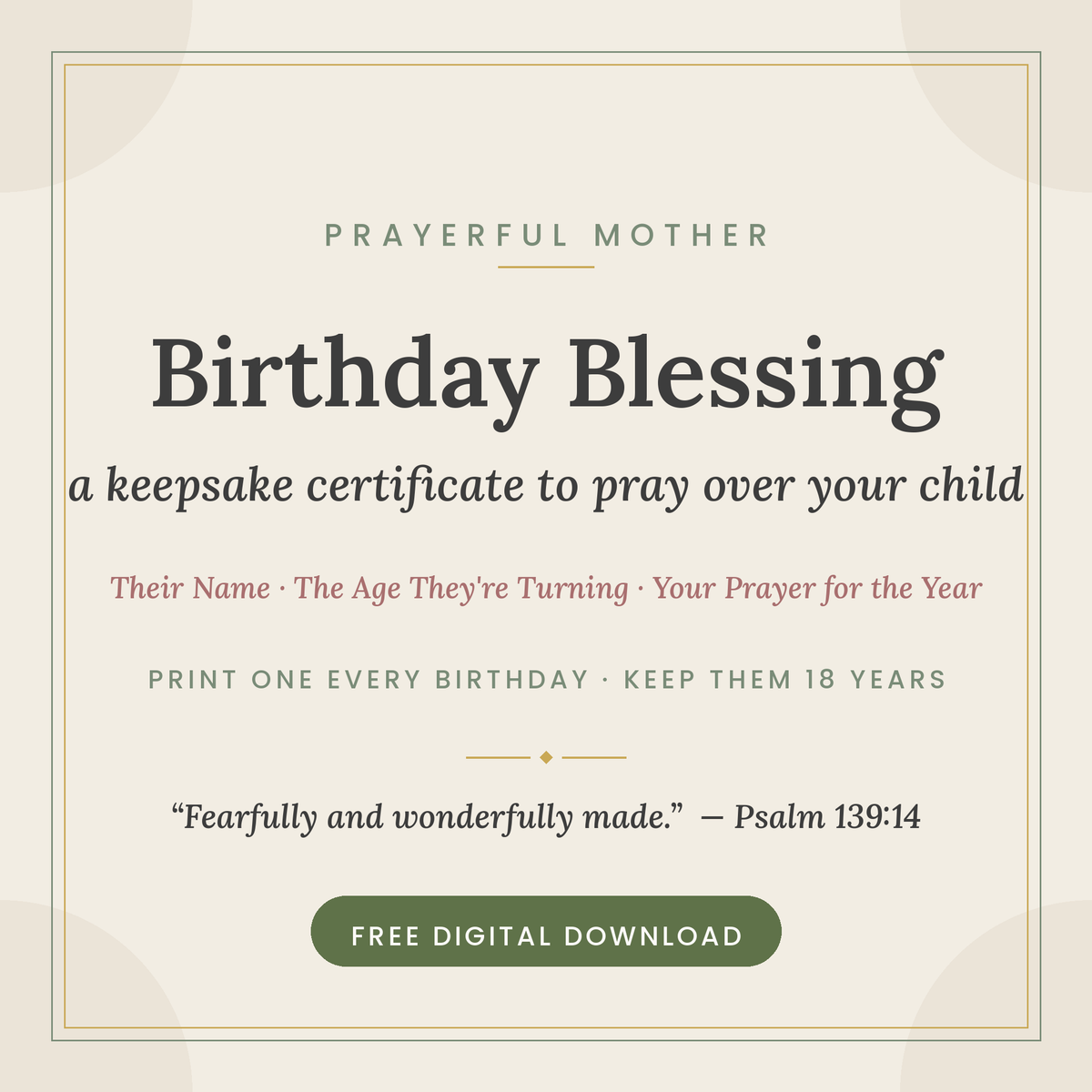 Birthday Blessing Keepsake — free printable certificate cover
