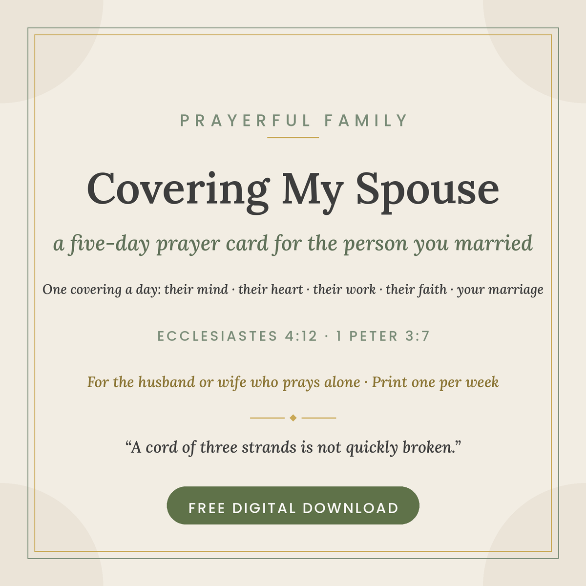 Covering My Spouse — Free Printable 5-Day Prayer Card for Your Marriage (Ecclesiastes 4:12)