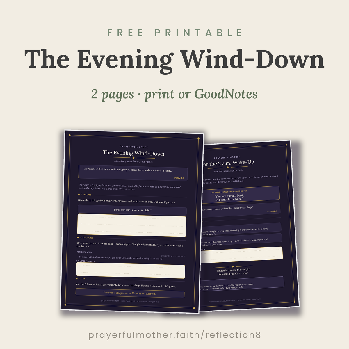 Evening Wind-Down — Free Printable Bedside Prayer Card for Anxious Nights (Psalm 4:8)