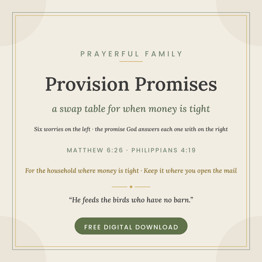 Provision Promises free printable swap table cover — a prayer resource for when money is tight, Matthew 6:26