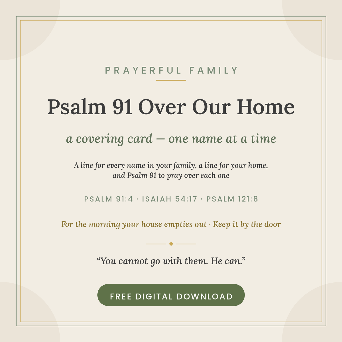 Psalm 91 Over Our Home free printable covering card cover — a name-by-name morning prayer of protection for your family