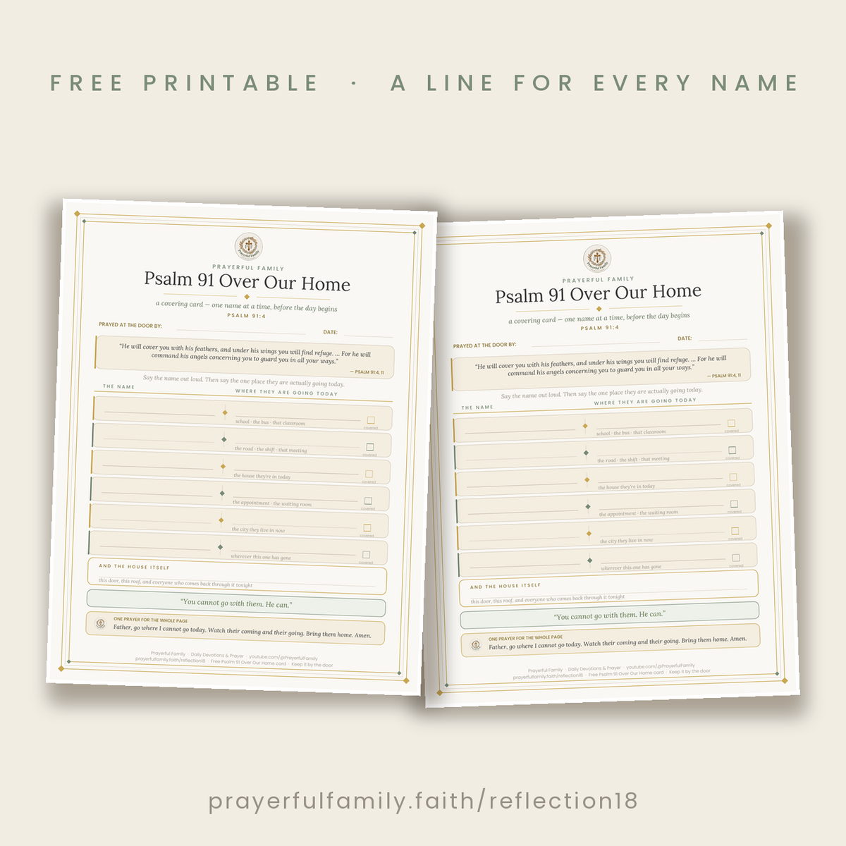 Preview of the Psalm 91 Over Our Home card showing the family name rows and the line for the house itself
