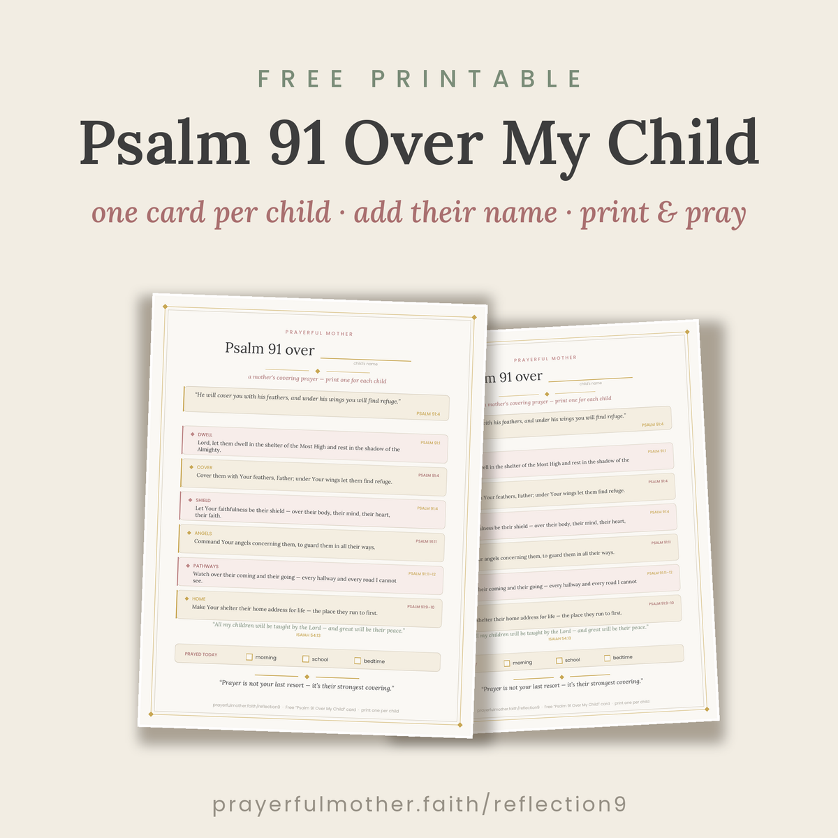 Psalm 91 Over My Child — Free Printable Covering Prayer Card (Print One Per Child)