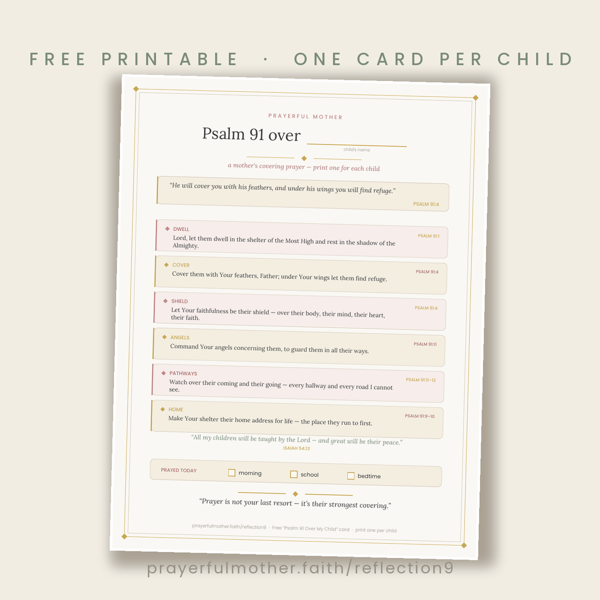Psalm 91 Over My Child — Free Printable Covering Prayer Card (Print One Per Child)