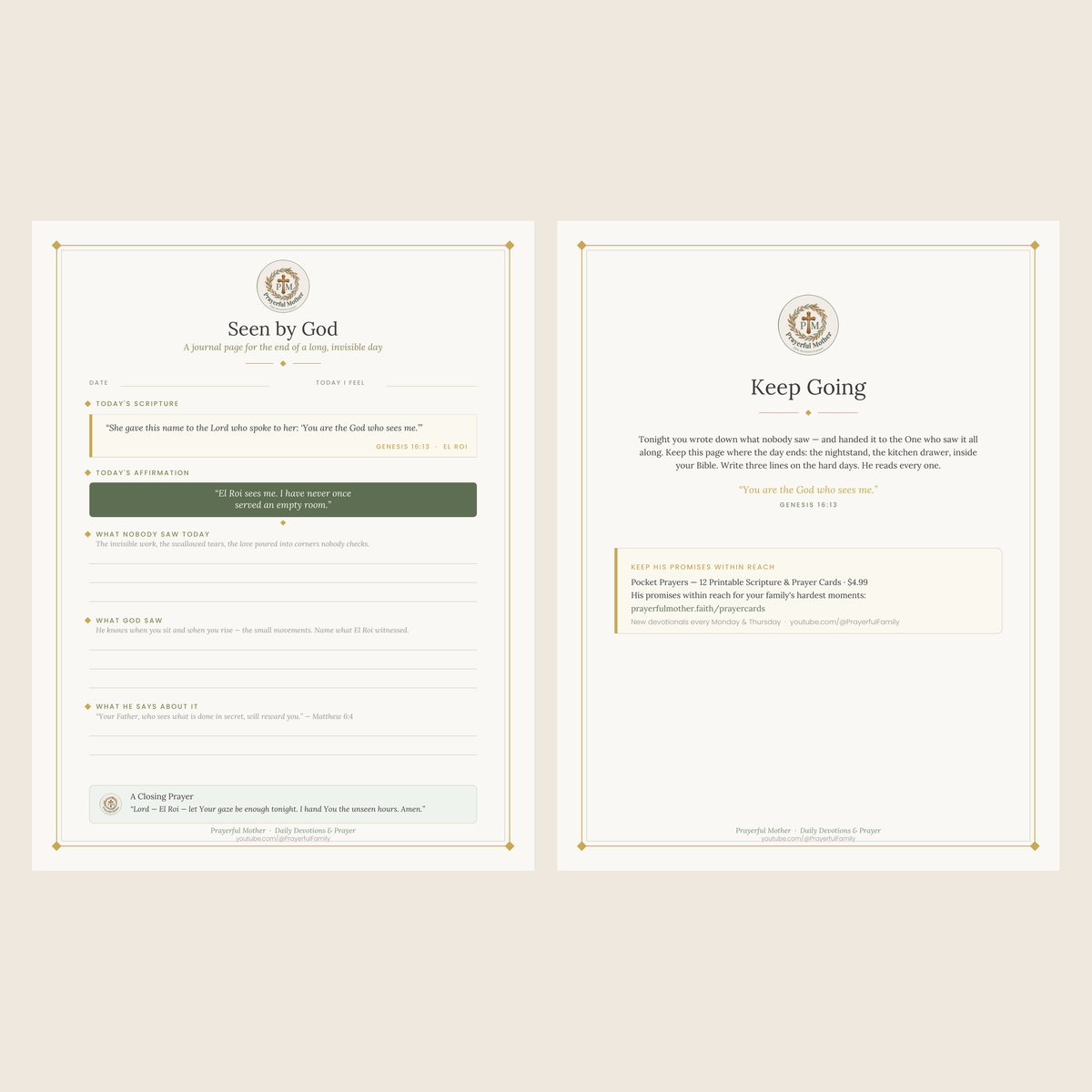 Seen by God — Free Printable Journal Page for the Mom Who Feels Unseen (Genesis 16:13 · El Roi)