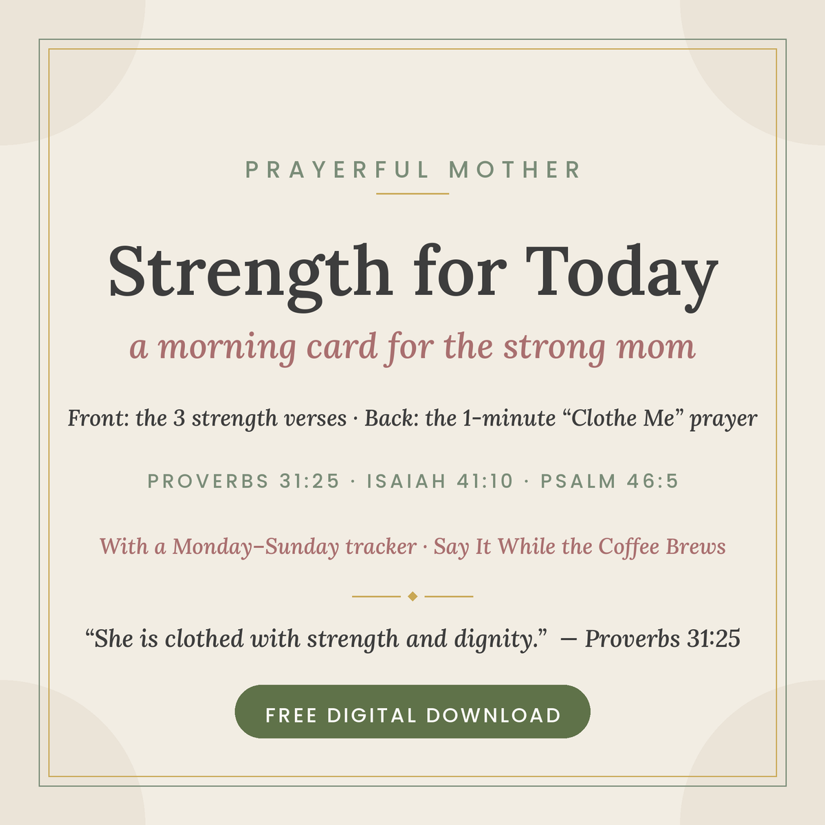 Strength for Today — free printable morning prayer card cover