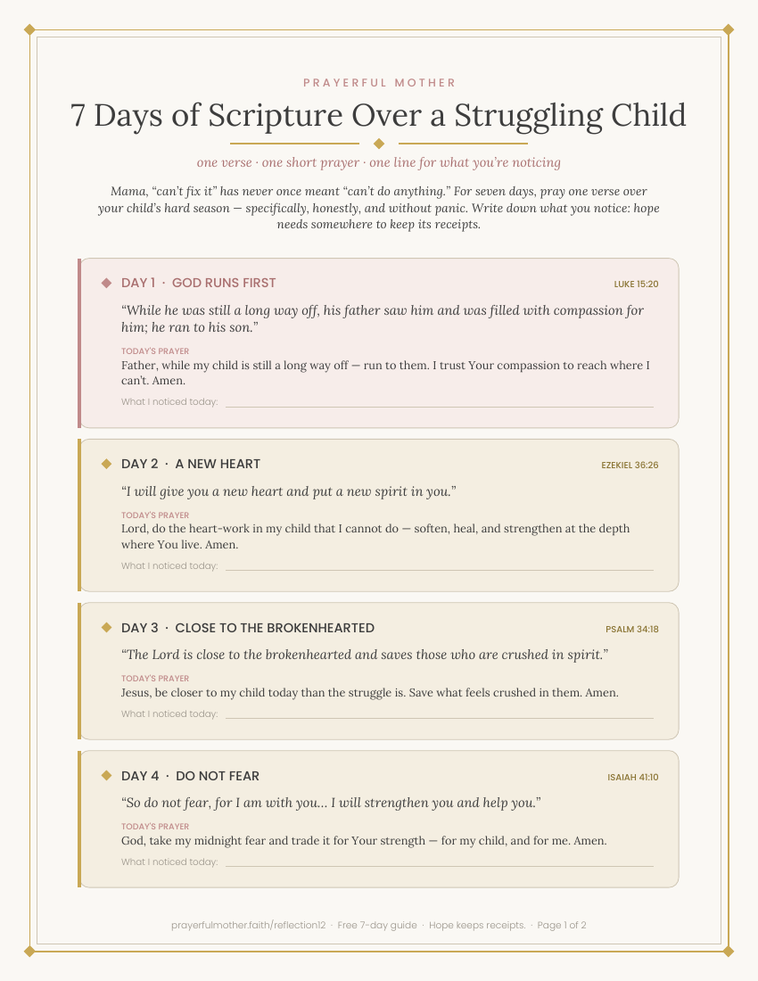 Days 1–4 — Luke 15:20, Ezekiel 36:26, Psalm 34:18, Isaiah 41:10 with daily prayers