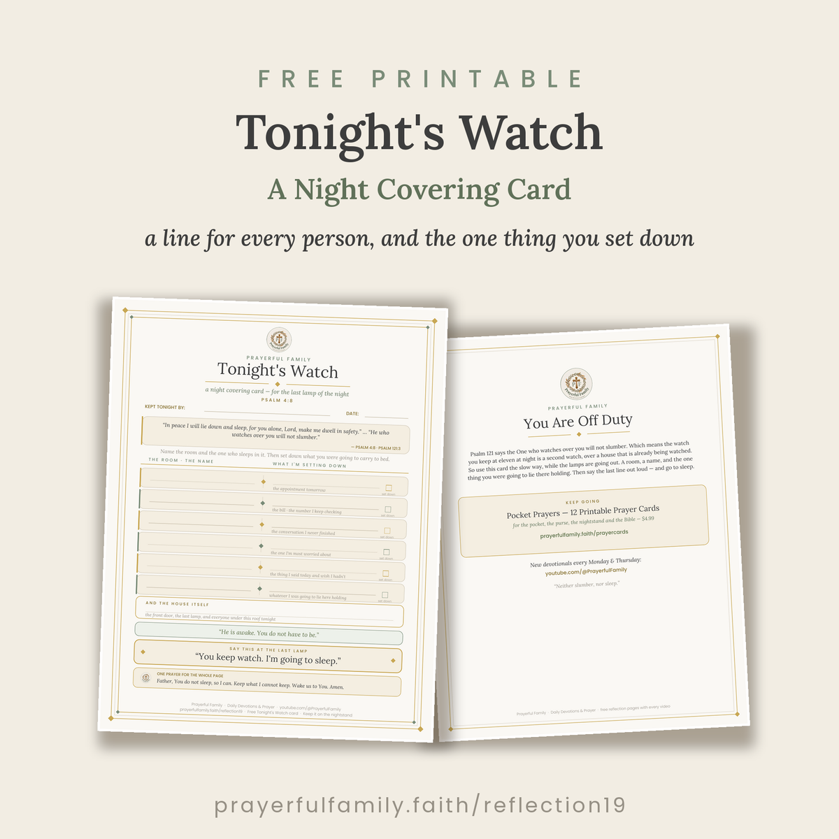 Tonight's Watch — Free Printable Night Covering Card for Your Family & Home (Psalm 4:8)