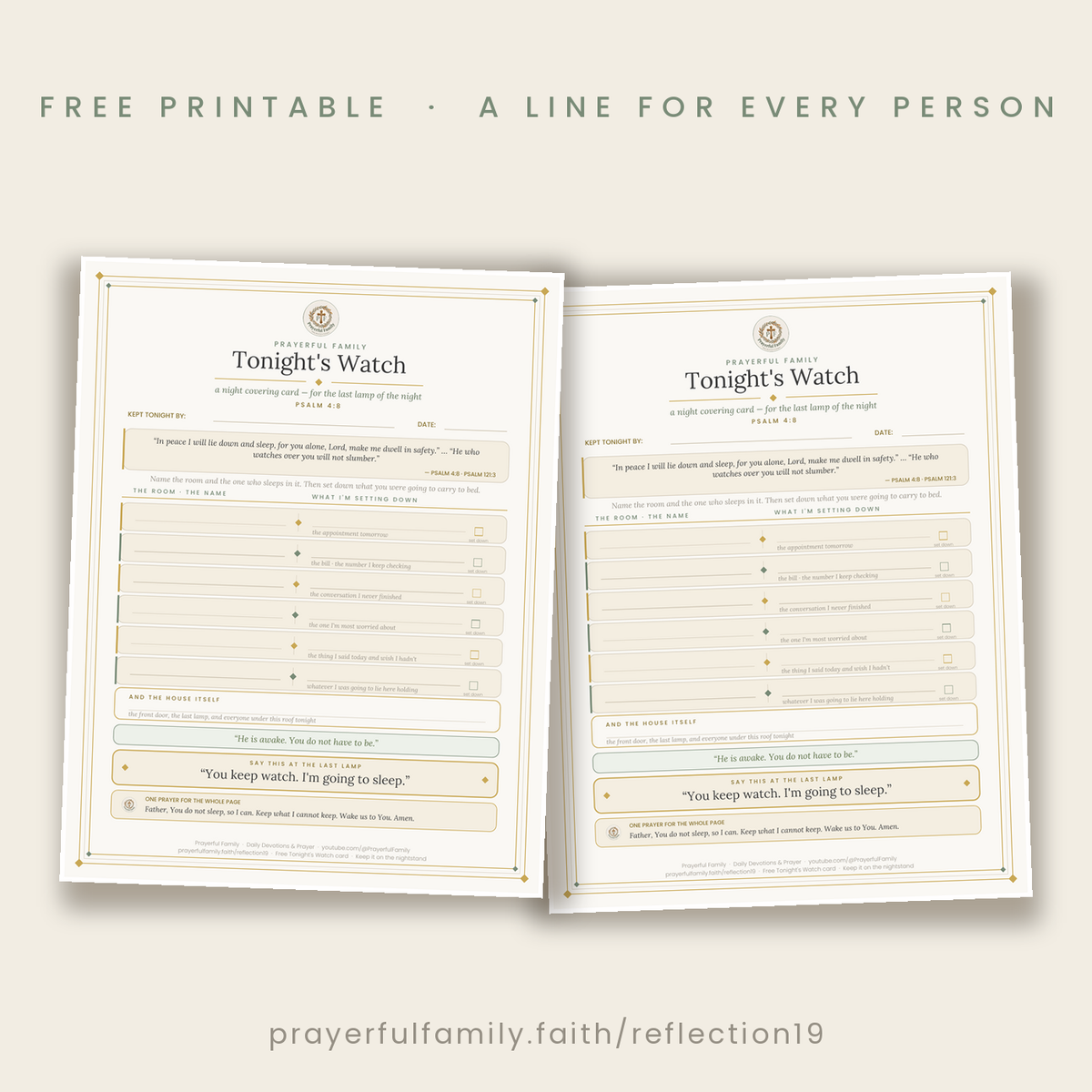 Tonight's Watch — Free Printable Night Covering Card for Your Family & Home (Psalm 4:8)