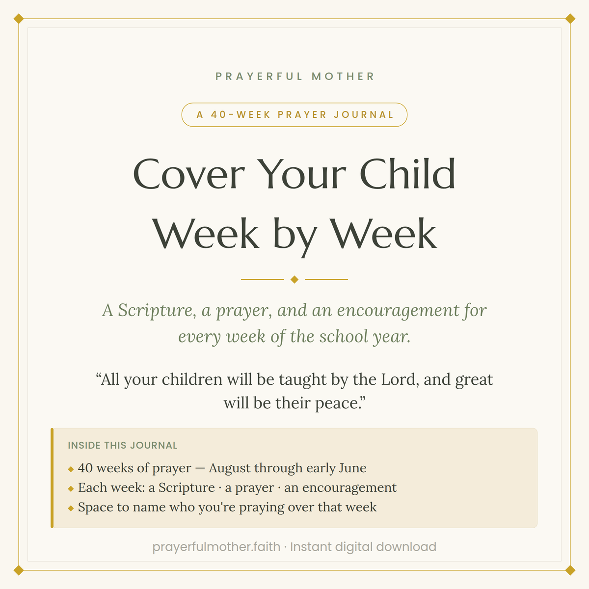 Cover Your Child Week by Week — School-Year Weekly Prayer Journal (40 Weeks, Printable)