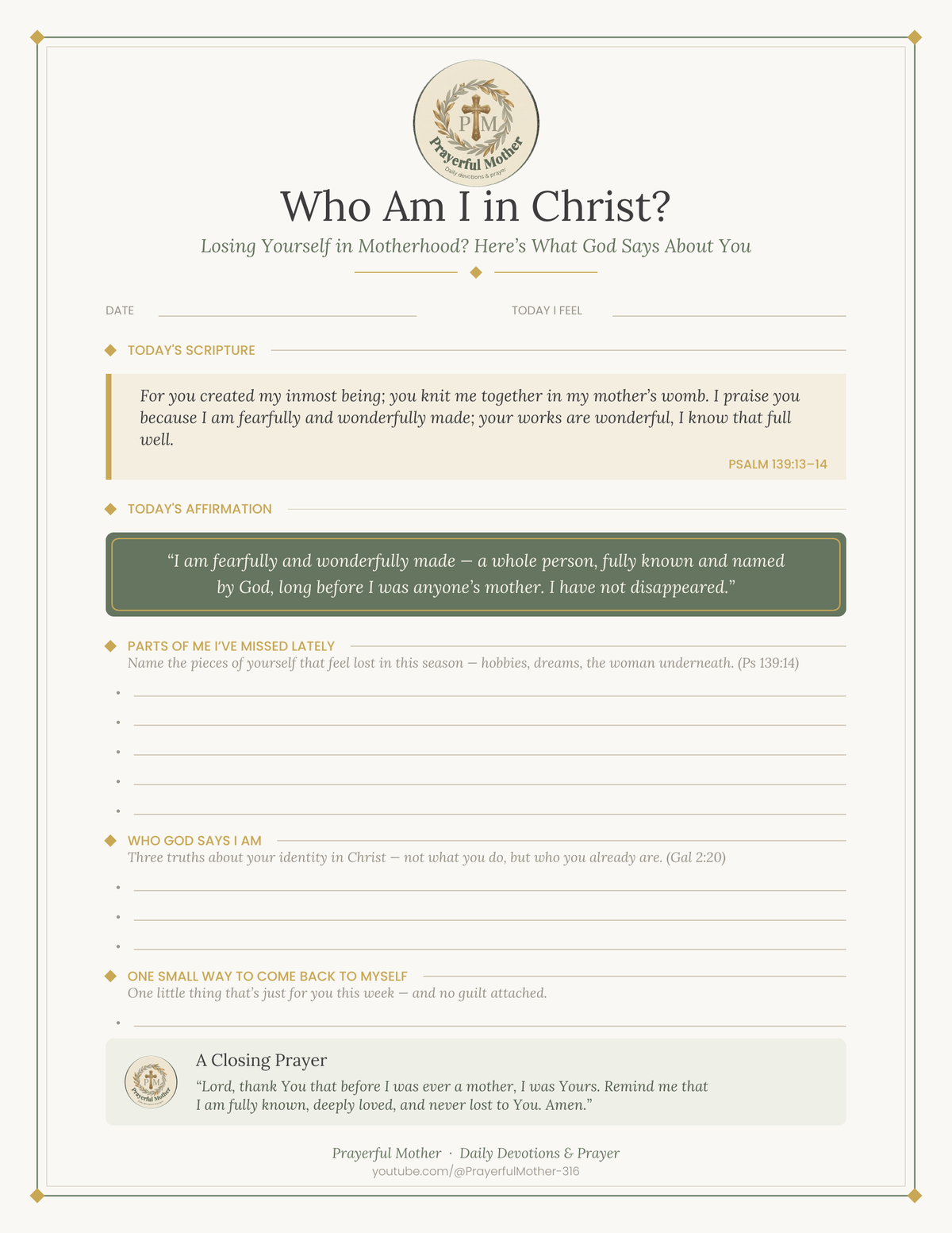 Who Am I in Christ? worksheet - Losing Yourself in Motherhood? Here's What God Says About You